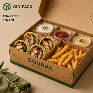 Boîte à <span class=keywords><strong>emporter</strong></span> personnalisée pour wraps shawarma avec compartiments pour frites, houmous et sauce, emballage alimentaire de qualité alimentaire - Product Image 3
