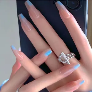 BIN Baru Tiba OEM Ballerina French Press On Nails Leopard Pearl Tekan Pada Kuku Seni Kuku Buatan untuk Wanita