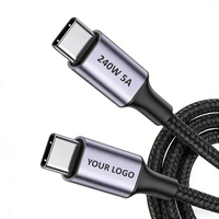 Kabel Pengisian Daya USB C Tipe C Pengisian Cepat 240W 5A Kustom Pabrik 1m 2m 3m Kabel USB C ke USB C Berbahan Nilon Kepang PD3.1