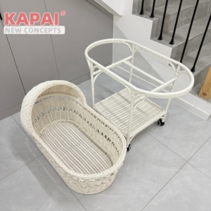 Berceau pour bébé en rotin vintage Kapai avec roulettes, style bohème, berceau en <span class=keywords><strong>osier</strong></span> fait main pour accessoires de photographie et décoration de chambre d'enfant - Product Image 4