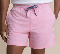 Shorts de bain décontractés personnalisés en tissu recyclé respirant et extensible à séchage rapide, motif rayé seersucker, vente en gros, OEM