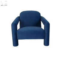 Fauteuil individuel moderne en velours bleu pour salon, style nordique de luxe, avec accent bouclé, pour salon
