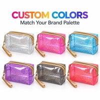Pochette cosmétique personnalisée en PVC imperméable à paillettes, transparente, pour voyage, trousse de toilette, maquillage, avec sangle de poignet, logo OEM, couleur et taille personnalisables