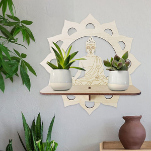 En stock: Estante de pared con estatua de Buda de estilo nórdico, decoración para el hogar, dormitorio, manualidad para colgar en la pared de la sala de yoga. - Product Image 1