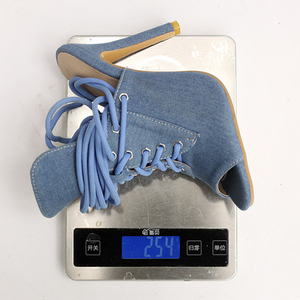 Sandales à talons aiguilles en jean pour femme, grande taille 48, à bout ouvert, à lacets sur le devant, avec découpe au dos, coupe large - Product Image 5