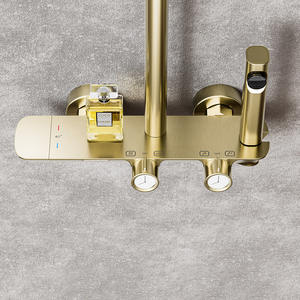 Modern Minimalist Four-Function Metal Wall-Mounted Shower Set Faucet Pure Copper Thermostatic Brushed Gold-<b>Top</b> Polished Shower - Product Image 4