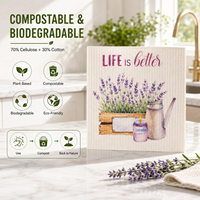 Emballage personnalisé, chiffon à vaisselle suédois imprimé biodégradable pour un usage quotidien, éponge en cellulose durable, chiffons de nettoyage