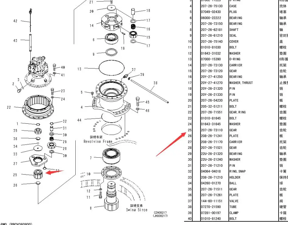 PC400-7/PC450-8掘削機SWING MACHINERYギア208-26-71130 GEAR for TRAVEL MOTOR