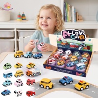 CD 12PCS Mini Voitures Jouets à Rétrofriction en Métal, Ensemble en Boîte Capsule, Véhicules de Dessin Animé en Alliage (Bus, SUV, Véhicule d'Urgence) pour Enfants