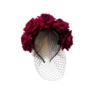 Diadema de Rosa Roja de Halloween, Flor de Terciopelo con Velo, Diadema para Mujeres y <span class=keywords><strong>Niñas</strong></span>, Decoraciones para el Cabello para Fiestas de Halloween - Product Image 1