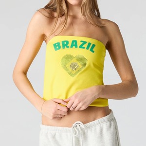 Haut bustier sexy jaune pour <span class=keywords><strong>femme</strong></span>, motif drapeau brésilien estampé à chaud, collection été 2026, vente en gros INS - Product Image 4