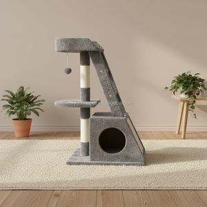 Tour pour chat YOUME moderne en contreplaqué avec structure en escalier et poteaux en sisal durables, certifiée ISO et BSCI - Product Image 2
