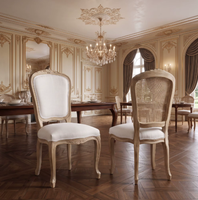 Chaise de salle à manger haut de gamme en bois massif, style antique et moderne, rembourrée, assise élégante pour hôtels de luxe, mariages et événements, directement de l'usine.