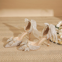 Chaussures de mariée à talons hauts tendance et sexy pour femmes, collection automne-été, décontractées, avec fermeture auto-agrippante et nœud rehaussant la taille