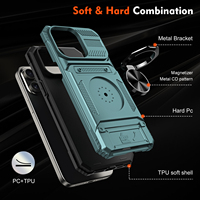 Étui de téléphone antichoc de luxe pour 15/14/13 Pro Max/15 Plus avec anneau métallique magnétique, béquille antichoc et fente pour cartes