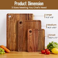 Ensemble de 3 planches à découper en bois d'acacia de qualité supérieure personnalisées avec rainure profonde pour le jus, faciles à nettoyer pour la cuisine
