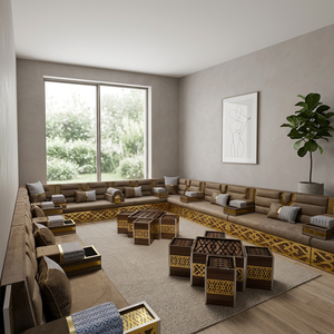 Conjunto de Sala de Estar Tradicional Árabe Majlis |   Tapicería de Tela, Plegable, Extensible, Modular, Estilo Antiguo |   Personalizable |   Envío Gratuito a Todo el Mundo - Product Image 3