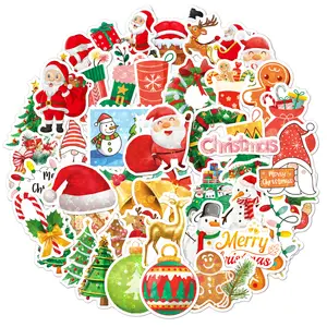 50 pcs/packg Merry Christmas Logo Decorative Stickers Custom Printing Die Cut Vinyl Transparent Hologram Sticker