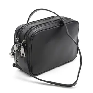 Benutzer definierte schwarze vegane PU Kunstleder Boxy Cross Body Schulter Cross body Schulter tasche Geldbörse für Frauen