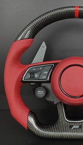 Volant de voiture personnalisé en fibre de carbone rouge perforé avec palettes de changement de vitesse et bouton de démarrage/arrêt pour <span class=keywords><strong>Audi</strong></span> A4/A7/Q5/Q7/Q3 Series - Product Image 5