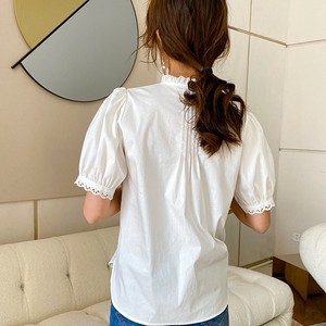 Camicetta da <span class=keywords><strong>Donna</strong></span> 2021 in Cotone con Colletto in Pizzo, Maniche Corte a Sbuffo, Stile Vintage Casual, Nuovo Modello di Top alla Moda - Product Image 3