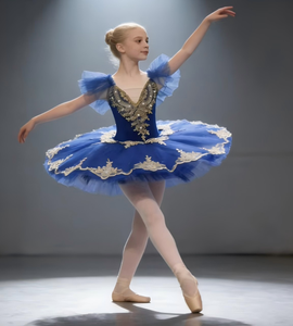 Vestito da ballo <span class=keywords><strong>con</strong></span> maniche a sbuffo, scollo a V, perle ricamate, strass, tutù da <span class=keywords><strong>ballerina</strong></span>, gonne da ballo, costume da palcoscenico per bambini - Product Image 1