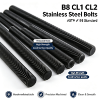 DIN975 CL1 CL2 Stainless Steel Zinc/Black Finish Fully Threaded Stud Bolt High Tensile Industrial Fastener
