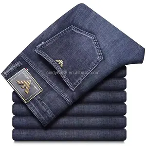 Летние синие джинсы с вышивкой, универсальные модные брюки для мужчин, облегающие прямые 2024 эластичные повседневные трикотажные