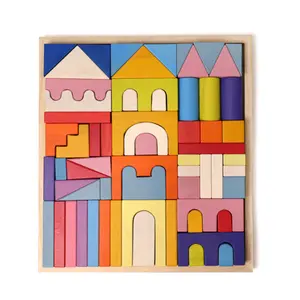 Gran oferta, bloques de construcción de madera de haya educativos para edades tempranas a escala 1:8, juguetes de ladrillo geométricos de montaje para niños de madera coloridos en caja - Product Image 1