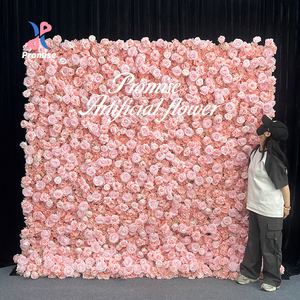 Decorazione Murale 3D Personalizzabile con Rose Rosa per Matrimoni e Feste, Sfondo di <span class=keywords><strong>Fiori</strong></span> Artificiali in Seta Simulata - Product Image 1
