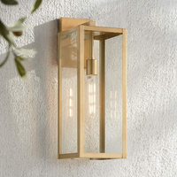 Applique murale de jardin minimaliste moderne en laiton doré avec verre transparent, lampe murale carrée pour patio, villa, jardin, éclairage extérieur