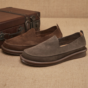 Mocassins en cuir pour hommes, bout rond, à enfiler, semelle souple, chaussures décontractées d'été - Product Image 3