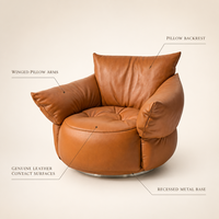 Fauteuil pivotant en cuir véritable avec coussin moelleux, fauteuil lounge individuel, fauteuil d'appoint rond personnalisable pour salon