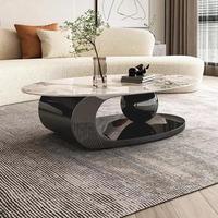 Table basse de luxe ovale en acier inoxydable avec plateau en marbre doré pour la maison