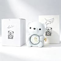 Boîte à bijoux en acrylique ronde avec ours en peluche de 15 cm et fleur éternelle, rose préservée et ours rotatif, coffret cadeau Saint-Valentin