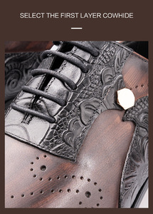 Oxford para Hombre con Acabado Pulido OEM |   Medallón Brogue + Relieve Floral en Relieve en Relieve 3D |   Adornos Decorativos |   Marrón Antiguo |   Suela de Goma con Cordones - Product Image 5