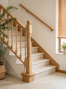 Poteau de balustrade d'escalier traditionnel en chêne massif, balustres tournés, main courante d'escalier en bois, fournisseur en gros, usine, intérieur - Product Image 4