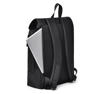 Custom Designer Unisex <b>Laptop</b> <b>Backpack</b> Waterproof PU <b>Leather</b> Oxford Fabric Geometric Zipper Physiological Curve Back Interior - Product Image 4