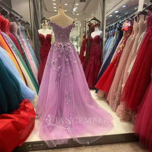 Para Jancember ANY47 elegante Lila fuera del hombro A-Line vestido de fiesta de noche Formal apliques de cuentas encaje bordado de cristal - Product Image 5