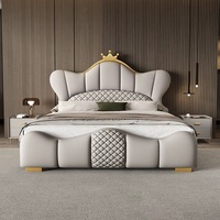 Lit double moelleux à vendre, lit de mariage en similicuir, capitonné, lit king-size, lit queen-size, lit éclairé, mobilier de chambre à coucher de haute qualité