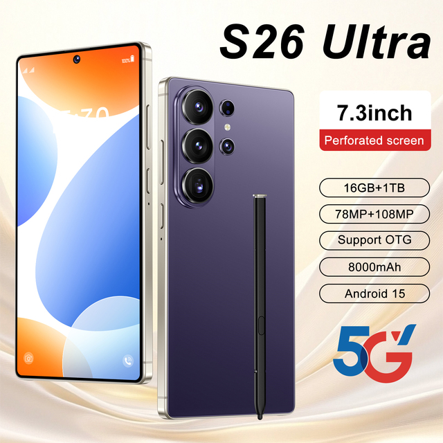 Global New S26 Ultra 5G Smartphone 16GB RAM 1TB Storage Camera Android Mobile Phone with Face ID Fingerprint Dual SIM