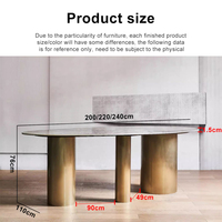 Ensemble de table à manger elliptique de luxe en acier inoxydable et marbre avec chaises, design moderne, utilisation hôtelière, taille personnalisable