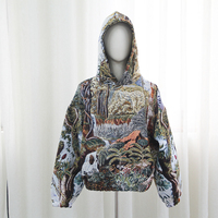 Sweat-shirt à capuche personnalisé en jacquard surdimensionné, motif forêt vintage, style streetwear, avec poignets et ourlet élastiques