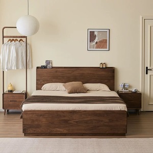 Modern Furniture <b>Size</b> King Double Walnut Wood <b>Beds</b> Nordic Simple Storage <b>Bed</b> Wooden Frame Foe Home BZ-166 Nordic Solid Wood <b>Bed</b> - Product Image 2
