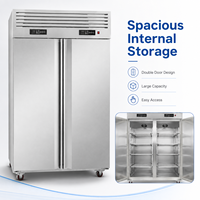 Congélateur vertical commercial de 1000 L, 2 portes, en acier inoxydable, refroidissement par ventilateur, réfrigérateur pour restaurant, cuisine