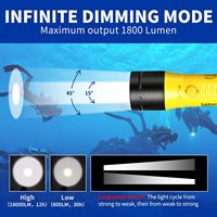 Lampe de plongée industrielle rechargeable P100 IP68 étanche 200-300M 1800 Lumens 5500K LED Jaune Anodisée Dure pour la plongée sous-marine