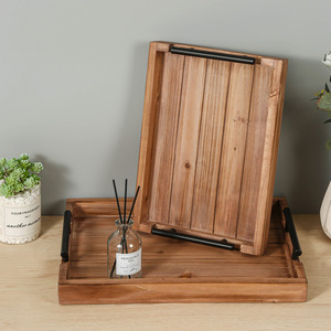 Solid Wood Serving Tray <b>Set</b> <b>Square</b> With Handles For Coffee Tea Snacks Fruit Desserts - Product Image 2