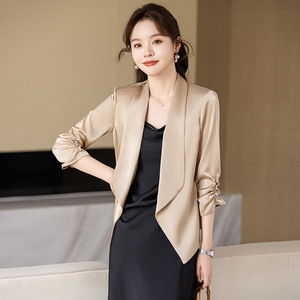 Women's Acetate Satin Blazer Slim Fit Solid Color Anti-Wrinkle Professional Outerwear Spring 2024 Style - Product Image 1