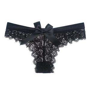 Schnellt rocknende nahtlose Blumen schleife mit Spitzen besatz und floralem Tanga höschen Lady's Soft Breath able Low-Rise G-String Knitted Briefs - Product Image 4