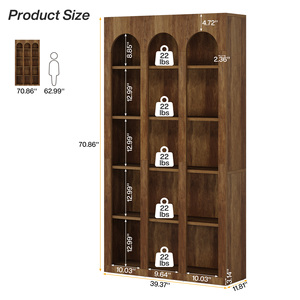 Tủ sách cao 5 tầng trang trại Tủ Sách gỗ mộc mạc 70.87 inch với kệ mở lớn giữa thế kỷ hiện đại kệ sách cổ điển - Product Image 6